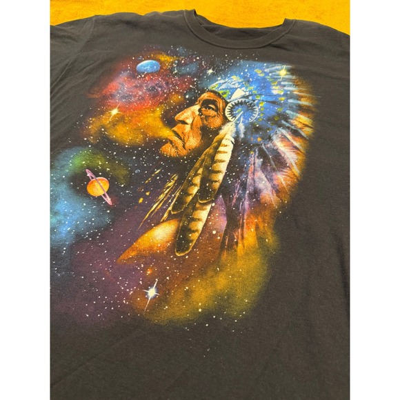Native American Indian Space Galaxy Print Black Tee - Picture 2 of 7